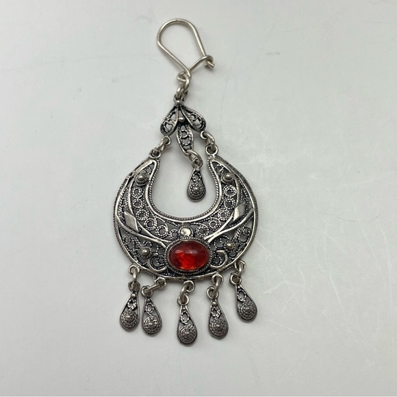 Sterling Silver 925 Dangle Earrings Amber Cabochon - Picture 10 of 11